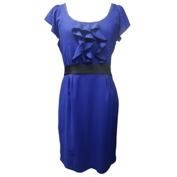 Express Blue Black Ruffle Tie Waist Dress - Picture 8 of 8